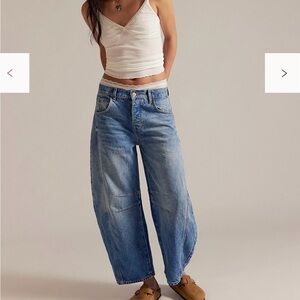 Free People We The Free Good Luck Mid-Rise Barrel Jeans 27 Ultra Light Beam NWT